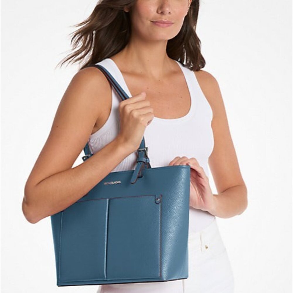 New Michael Kors Jet Set Travel Medium Double Pocket Tote Cornflower